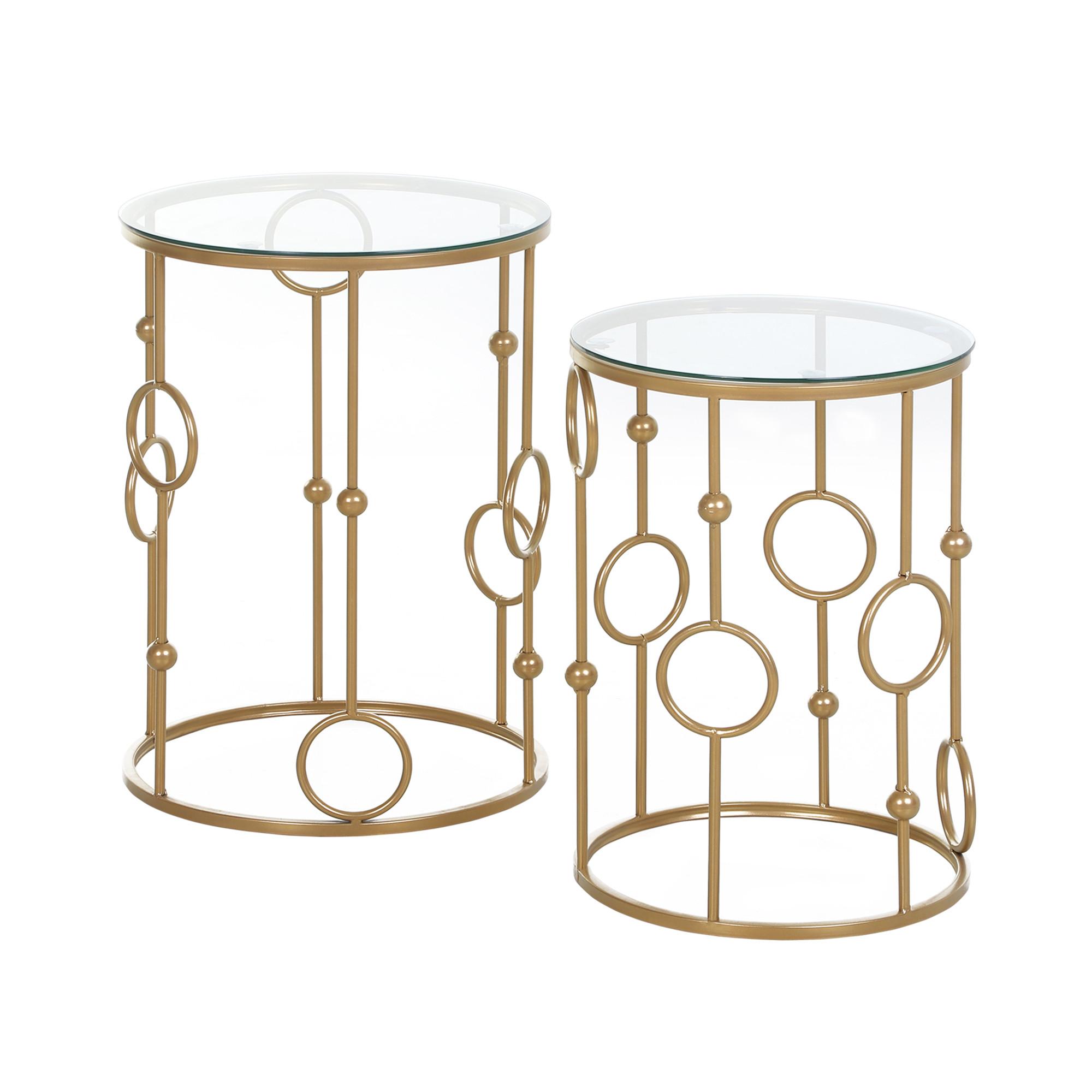 2ER-SET Couchtisch, Beistelltisch mit Glasplatte, Wohnzimmertisch Sofatisch - Goldfarben, Glas (41/41/57cm) - HOMCOM