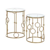 2ER-SET Couchtisch, Beistelltisch mit Glasplatte, Wohnzimmertisch Sofatisch - Goldfarben, Glas (41/41/57cm) - HOMCOM