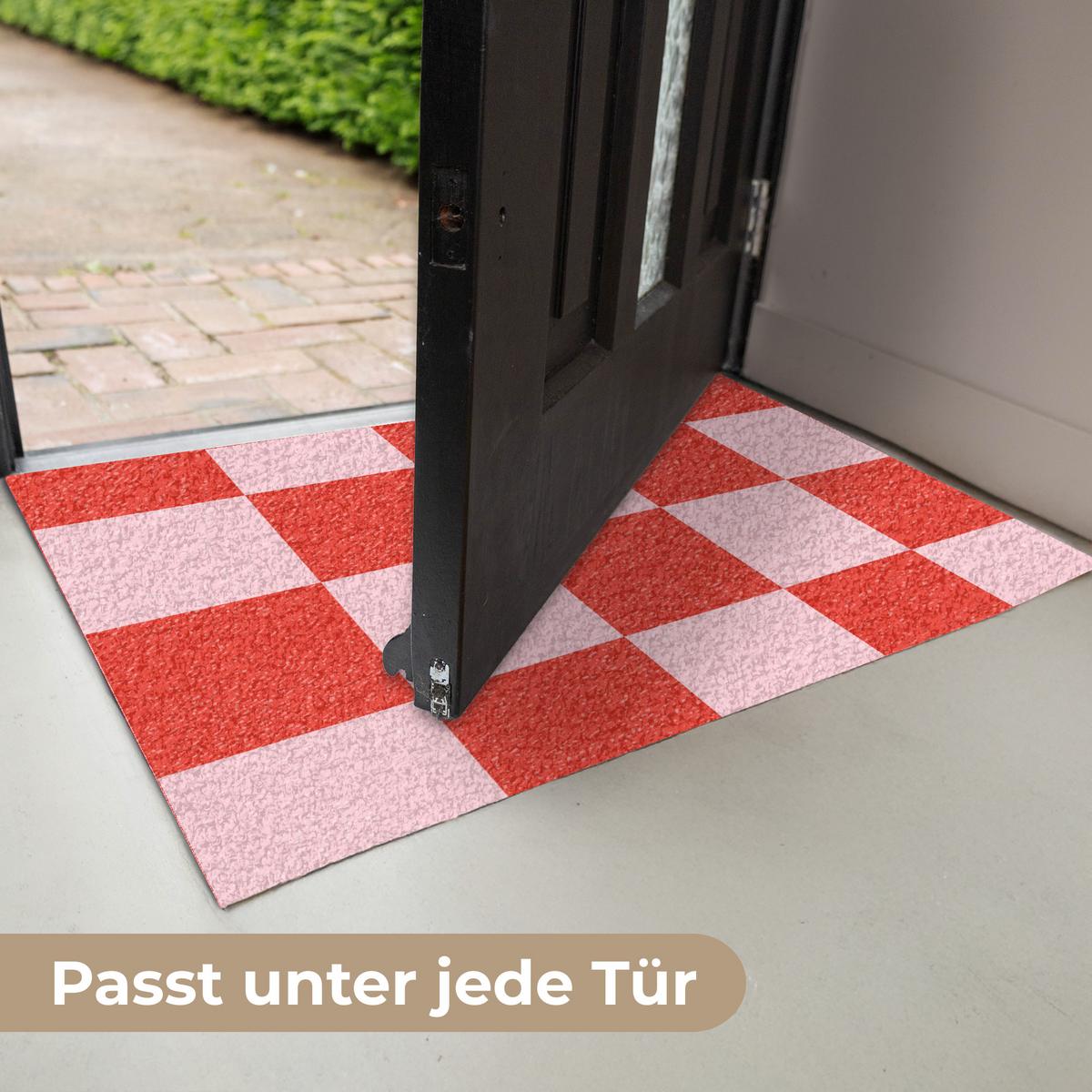 FUSSMATTE Schachbrettmuster - Rot - Rosa - Würfel Türmatte 60x40 cm - Rot, Kunststoff (60/0.4cm) - MuchoWow