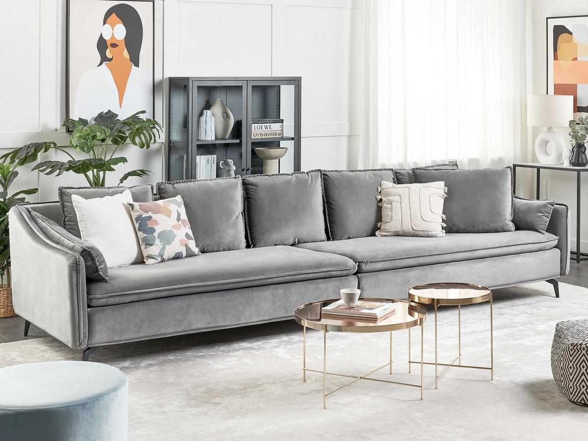 4-SITZER-SOFA Samtstoff Hellgrau Aure - Hellgrau, Textil (342/77/106cm) - Beliani