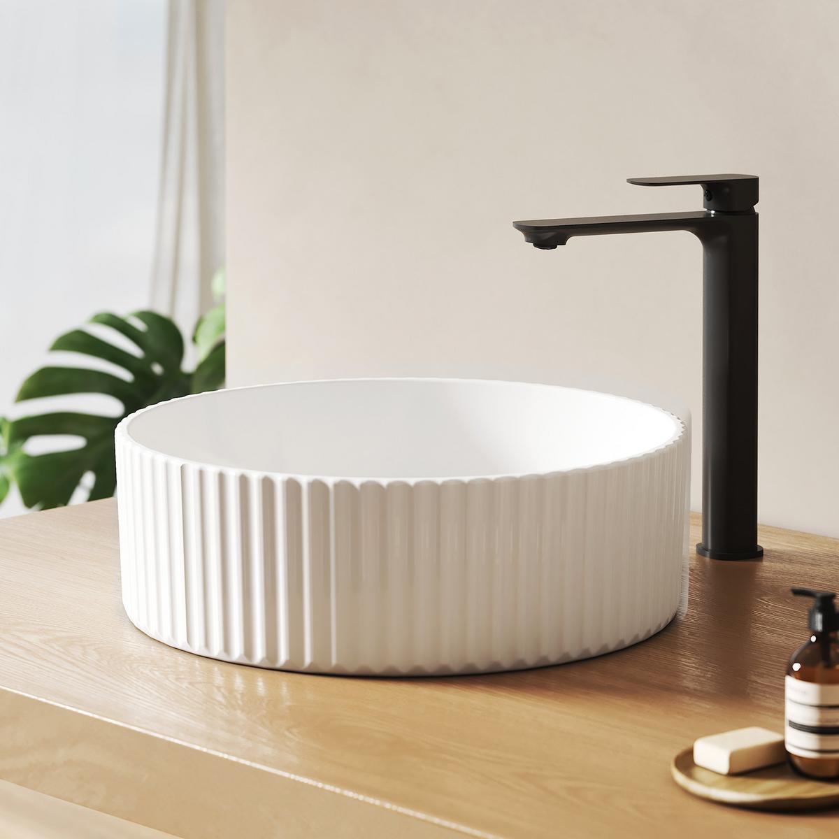 WASCHBECKEN Keramik mit vertikalen Rillen Weiß Ø36 / 11,5 cm - Weiß, Keramik (36/11.5/36cm) - EMKE