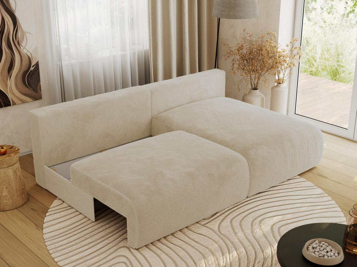 ECKSCHLAFSOFA VIVO L Creme Plüsch - rechts - Creme/Schwarz, Kunststoff/Textil (150/223cm) - MKS