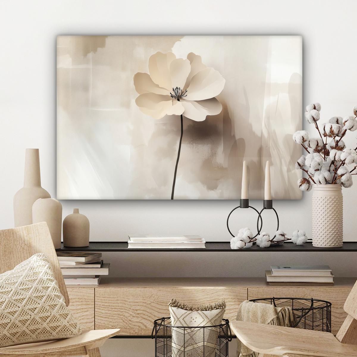 LEINWANDBILD Blume - Beige - Farbe - Schatten Gemälde 60x40 cm - Creme, Textil (60/40cm) - MuchoWow