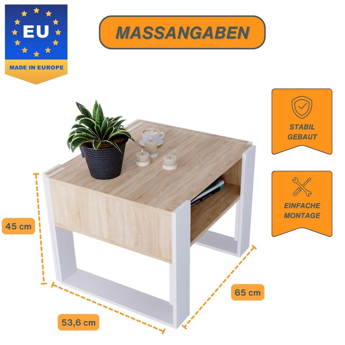 COUCHTISCH Karo65 65/45/53,6 - Eichefarben/Weiß, Holzwerkstoff (53.6/65/45cm) - RAUMHIRSCH FURNITURE