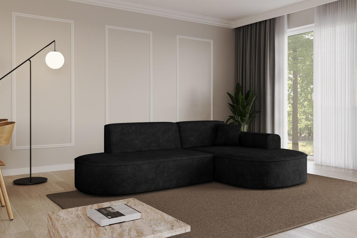 ECKSOFA Ottomane Rechts MARI-L1 - 243x171x79 cm Schwarz Velours - Schwarz, Holzwerkstoff/Kunststoff (171/243cm) - ALTDECOR