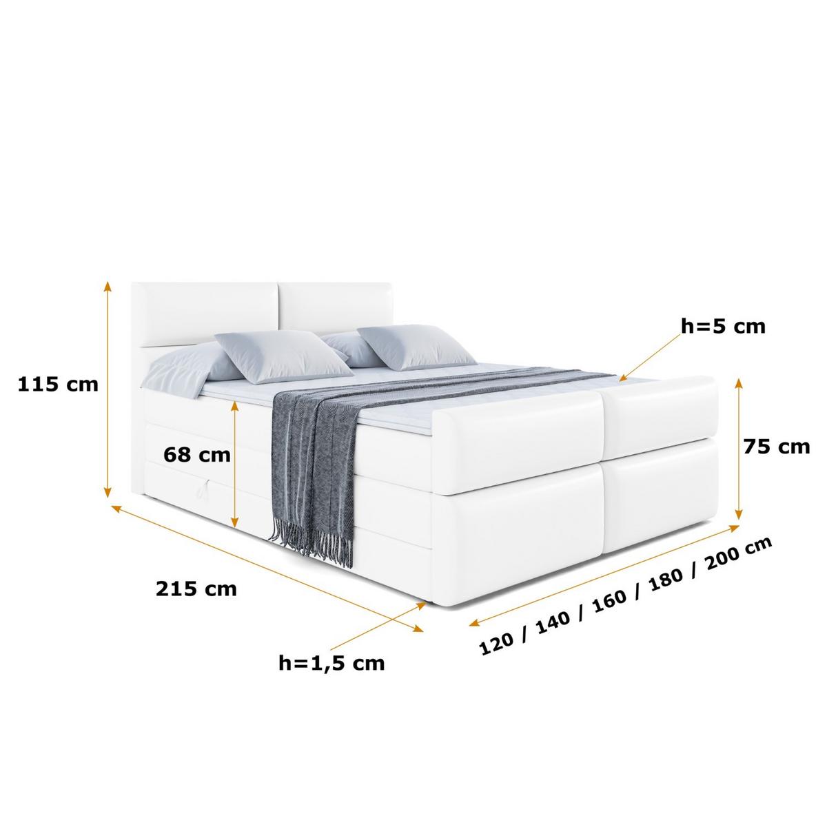 BOXSPRINGBETT BOXI3-Z KING - 160x200 - H3/H4 - Weiß Hochglanz - Weiß Hochglanz, Holzwerkstoff (160/200cm) - ALTDECOR