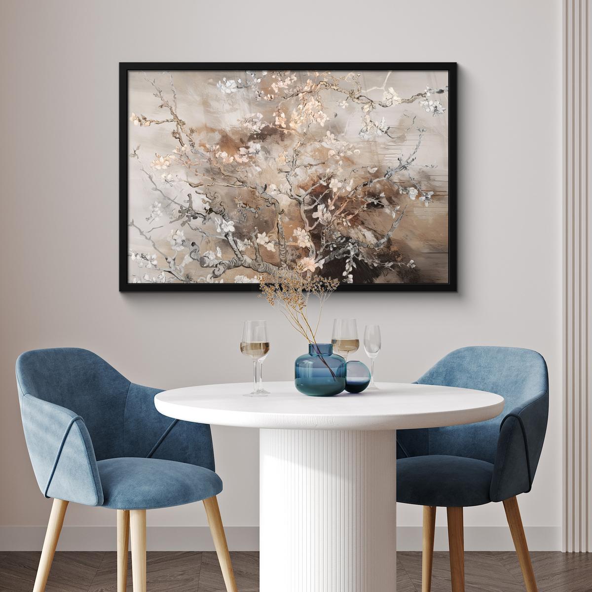 POSTER MIT RAHMENGERAHMTES BILD Mandelblüte - Kunst - Van Gogh - Beige - Abstrakt 90x60 cm - Braun, Papier (90/60cm) - MuchoWow