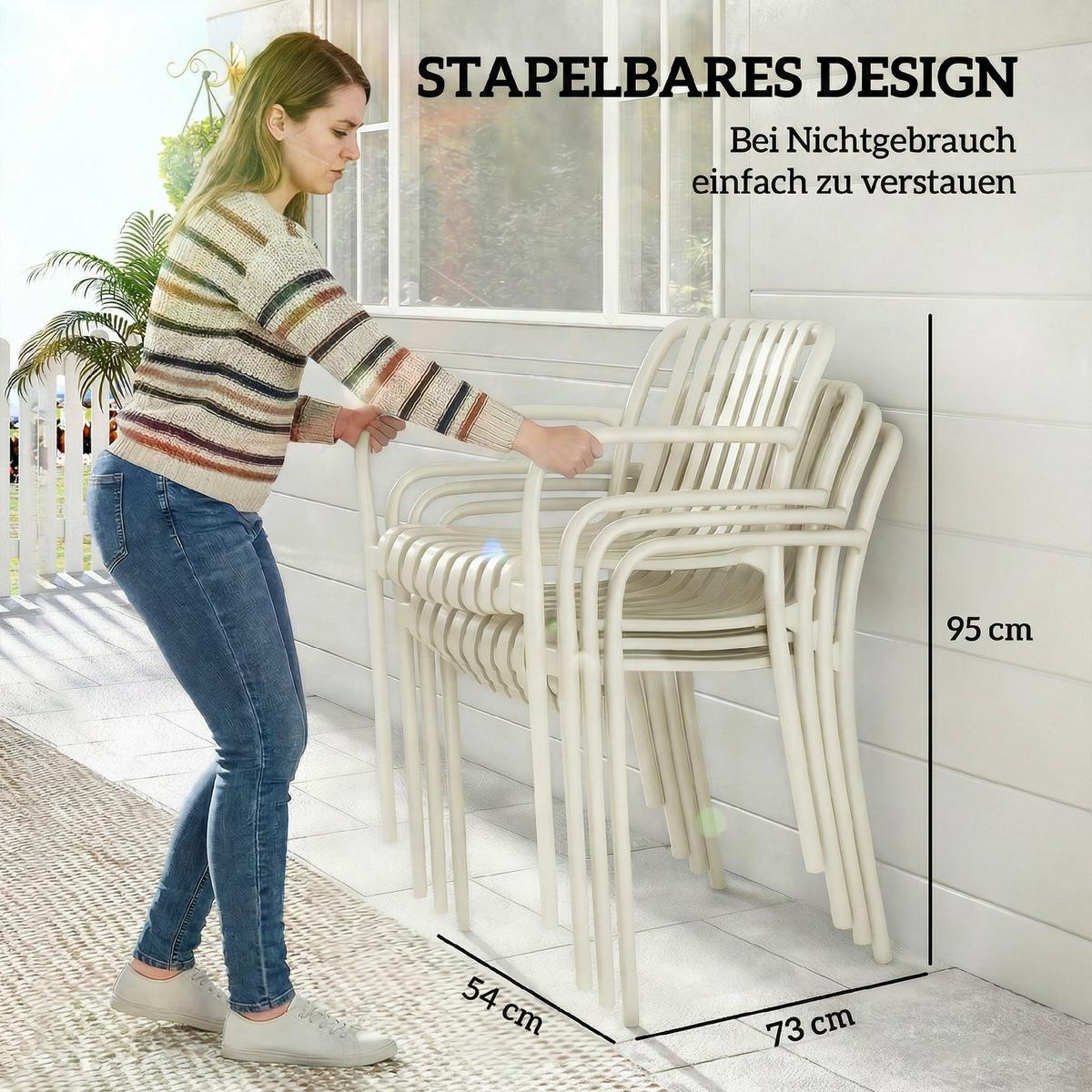 GARTENSTÜHLE 4er Set Kunststoff Cremeweiß - Creme, Kunststoff (55/81.5/58.5cm) - Outsunny