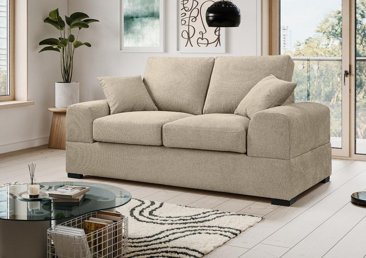 SOFA beige Strukturstoff, Couch 2-Sitzer 182 cm mit Premium Kaltschaum - Beige/Schwarz, Holz/Textil (182/90/93cm) - Inn.Furn