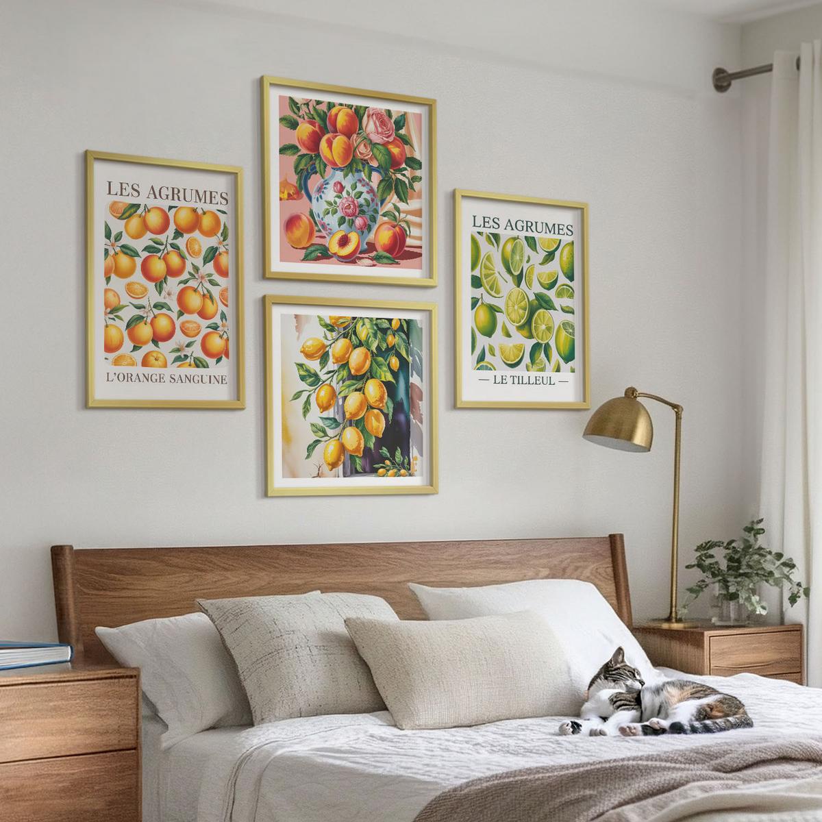 BILDER SET 4er Set - 50x50 cm & 40x60 cm Goldrahmen - Frische, farbenfrohe Zitrusfrüchte - Goldfarben, Kunststoff (50/50cm) - TULUP