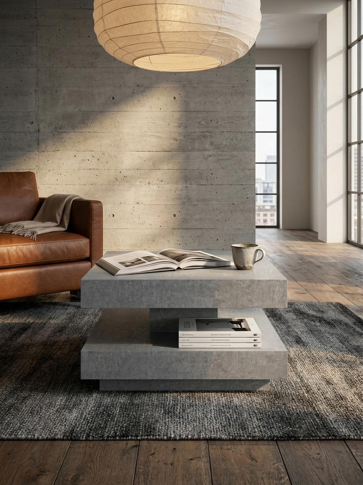 COUCHTISCH in Stein-Optik mit Stauraum, Modernes Design, Quadratisch, Grau 60x60x34 cm - Grau, Holzwerkstoff (60/60/34cm) - KADIMA DESIGN