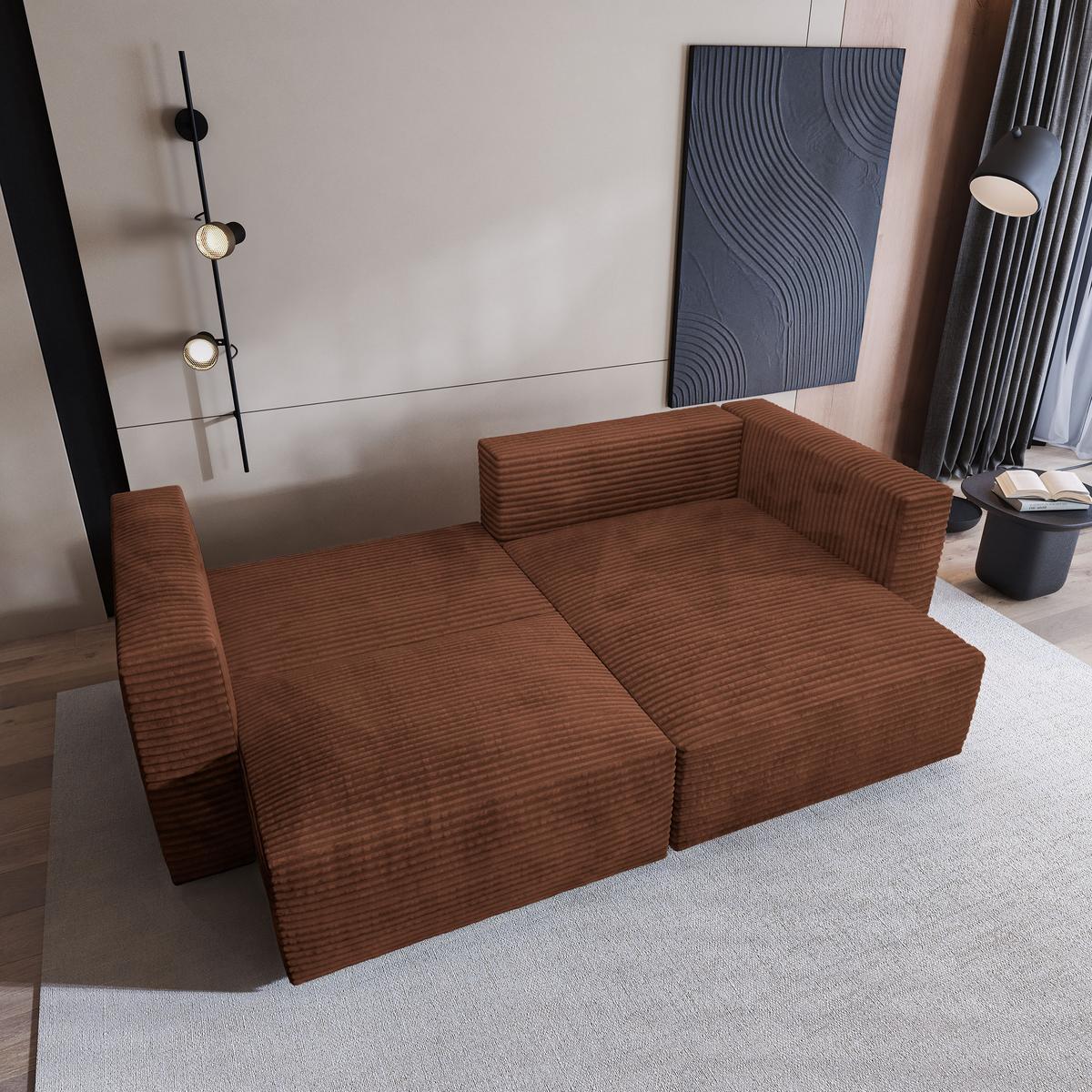 ECKSOFA NERIO Braun Kordstoff mit Schlaffunktion - Braun, Holz (245/148cm) - MASSENO
