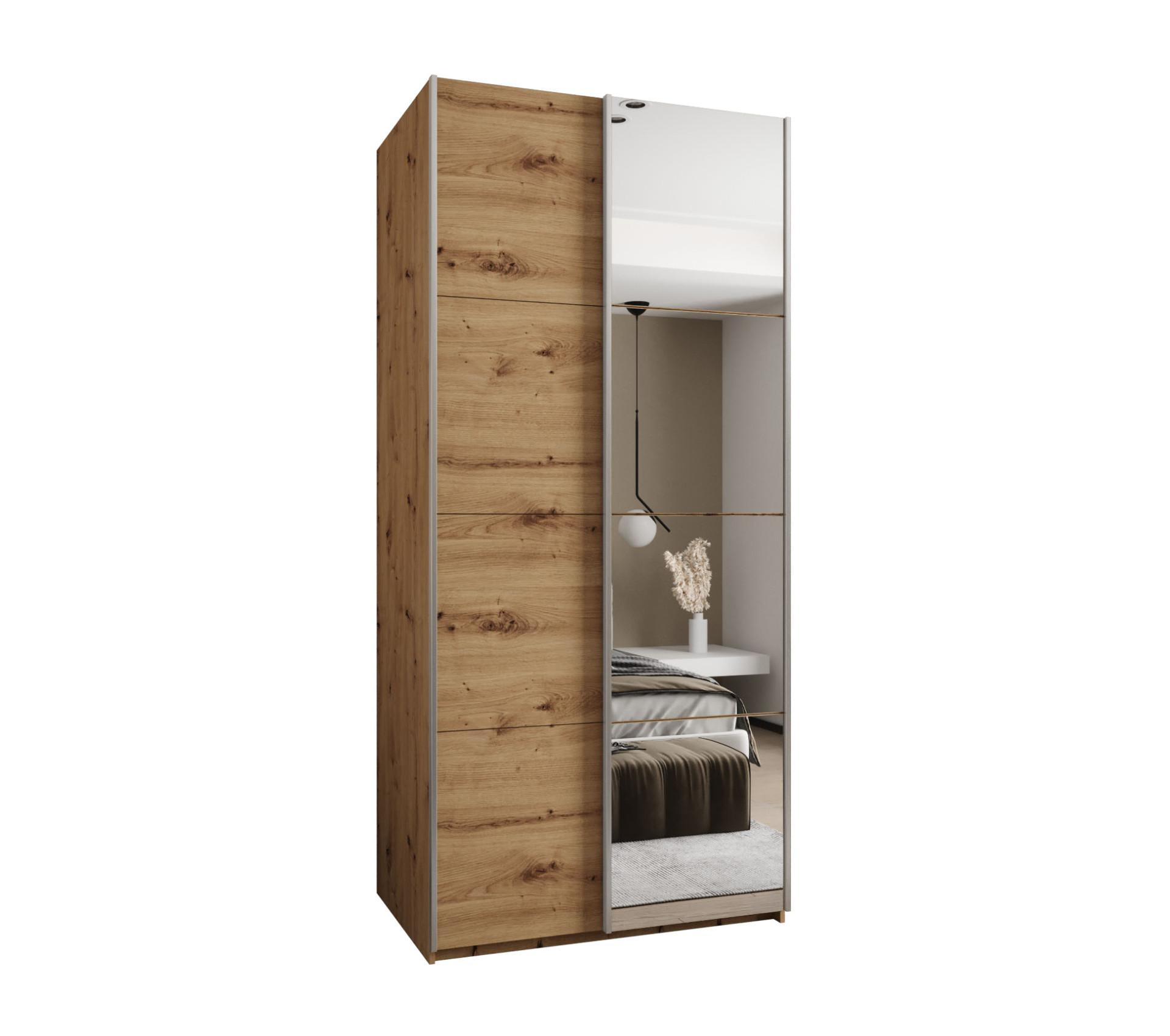 SCHWEBETÜRENSCHRANK 245,5/120/64 2-türig - Silberfarben/Eiche Artisan, Holz/Metall (120/245/64cm) - Abiks Möbel
