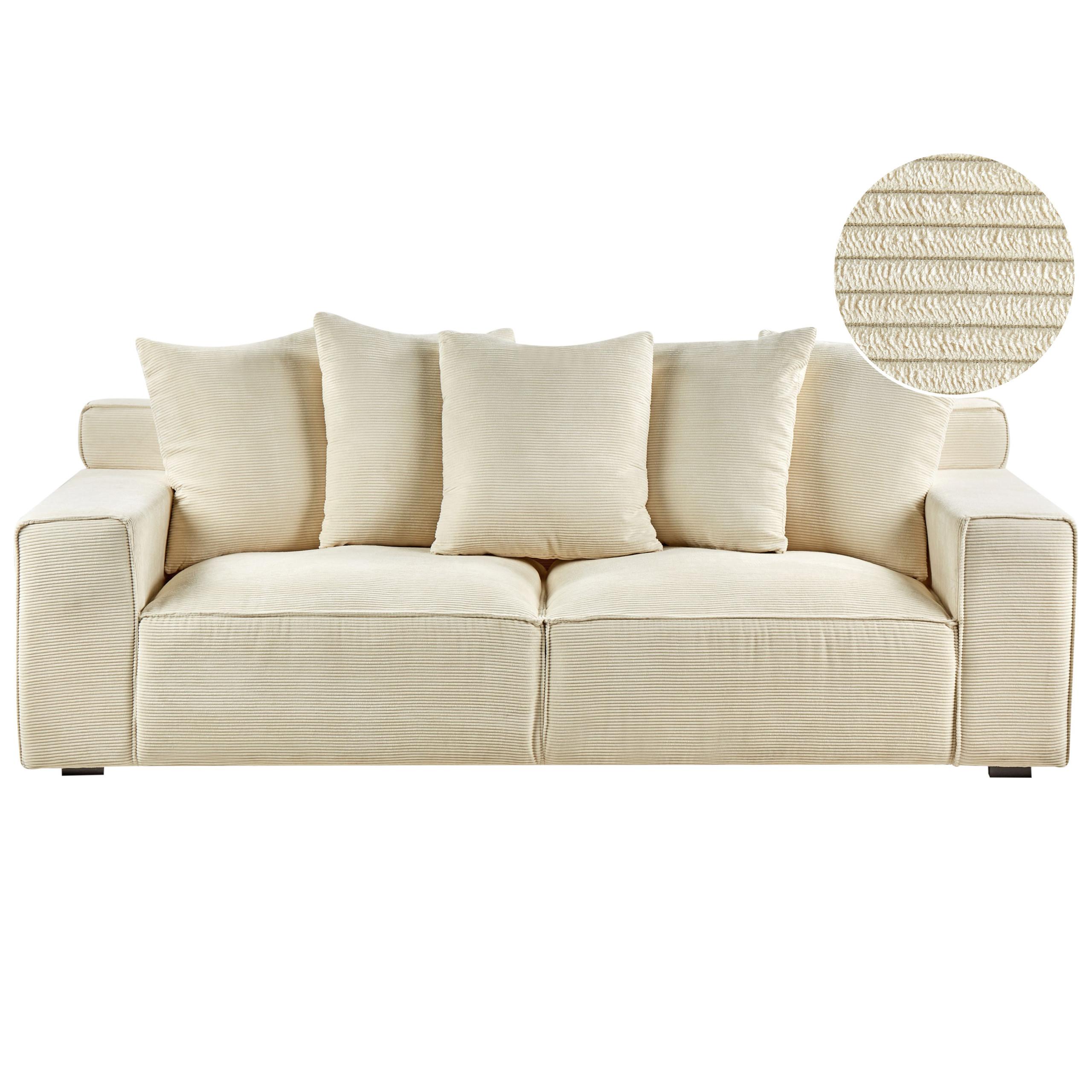 3-SITZER-SOFA Cord Hellbeige Viskan - Beige, Textil (200/62/74cm) - Beliani