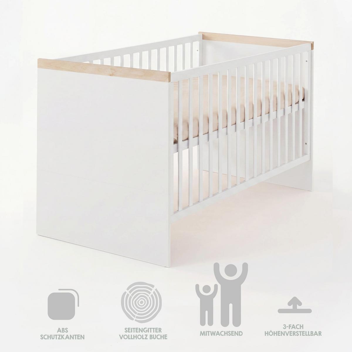 KINDERBETT Jimmy Weiß / Eiche - Eichefarben/Weiß, Holzwerkstoff (70/140cm) - Roba