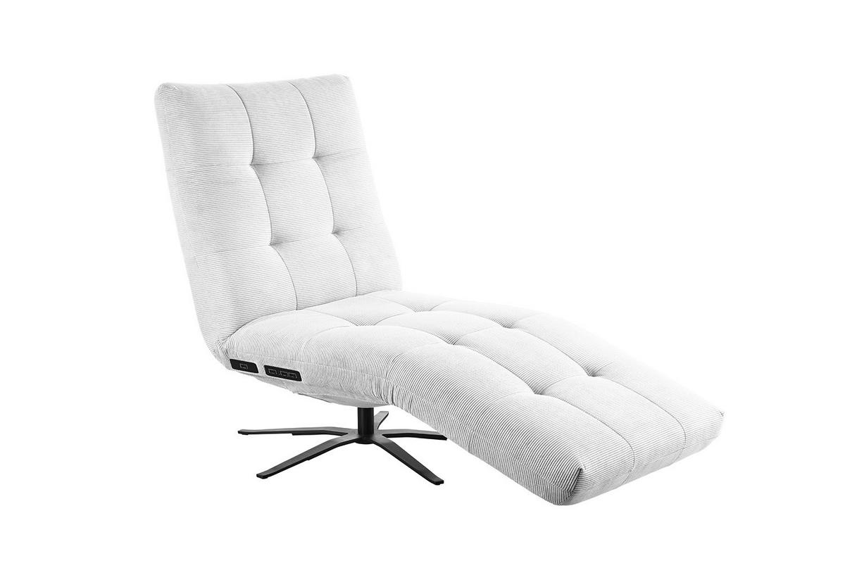 RELAXLIEGE LETICIA Weiß Cord Drehbar (360°), Relaxfunktion - Schwarz/Weiß, Textil/Metall (82/115/156cm) - KAWOLA
