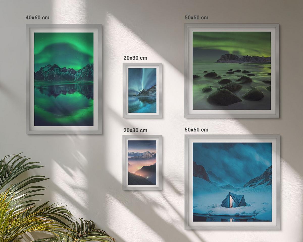 BILDER SET 5er Set - 50x50 cm & 20x30 cm & 40x60 cm Silberner Rahmen - Stilvolle Pflanzenmuster und Geometrie - Silberfarben, Kunststoff (40/60cm) - TULUP