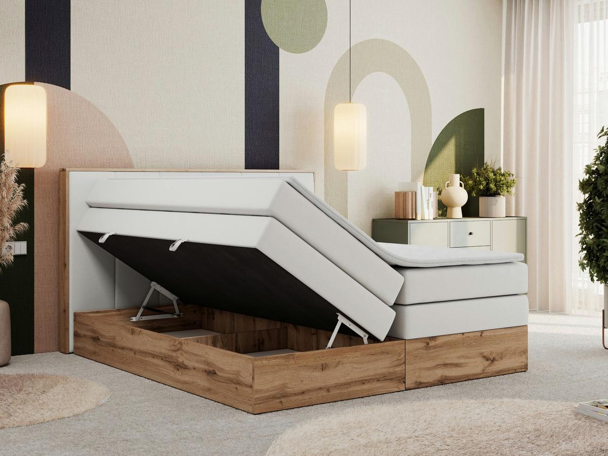 BOXSPRINGBETT ALBERO 1 KING 120/200 Weiß Kunstleder - H3 - Weiß, Holz/Textil (120/200cm) - MKS