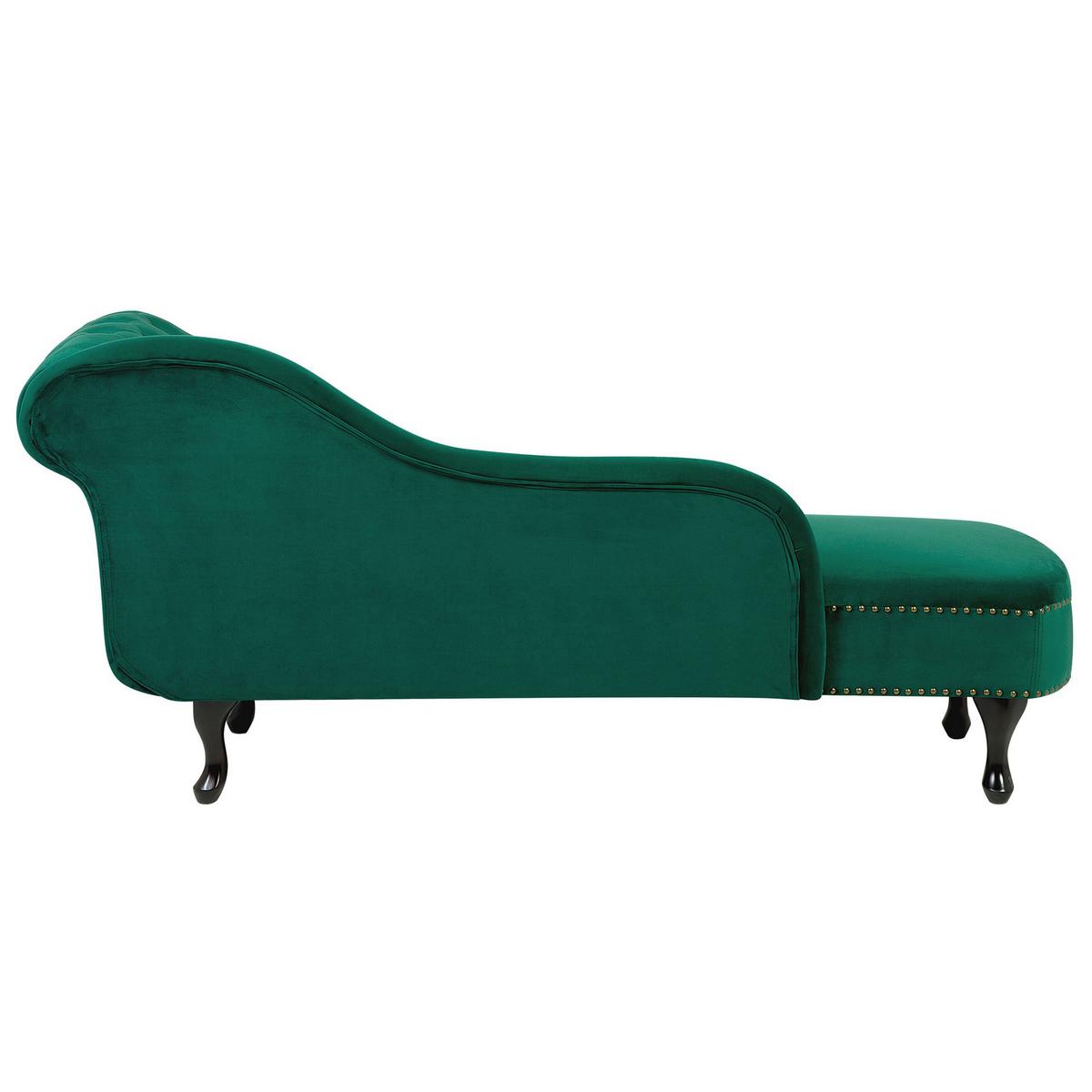 CHAISELONGUE Samtstoff grün rechtsseitig Nimes - Dunkelbraun/Grün, Textil (170/79/61cm) - Beliani