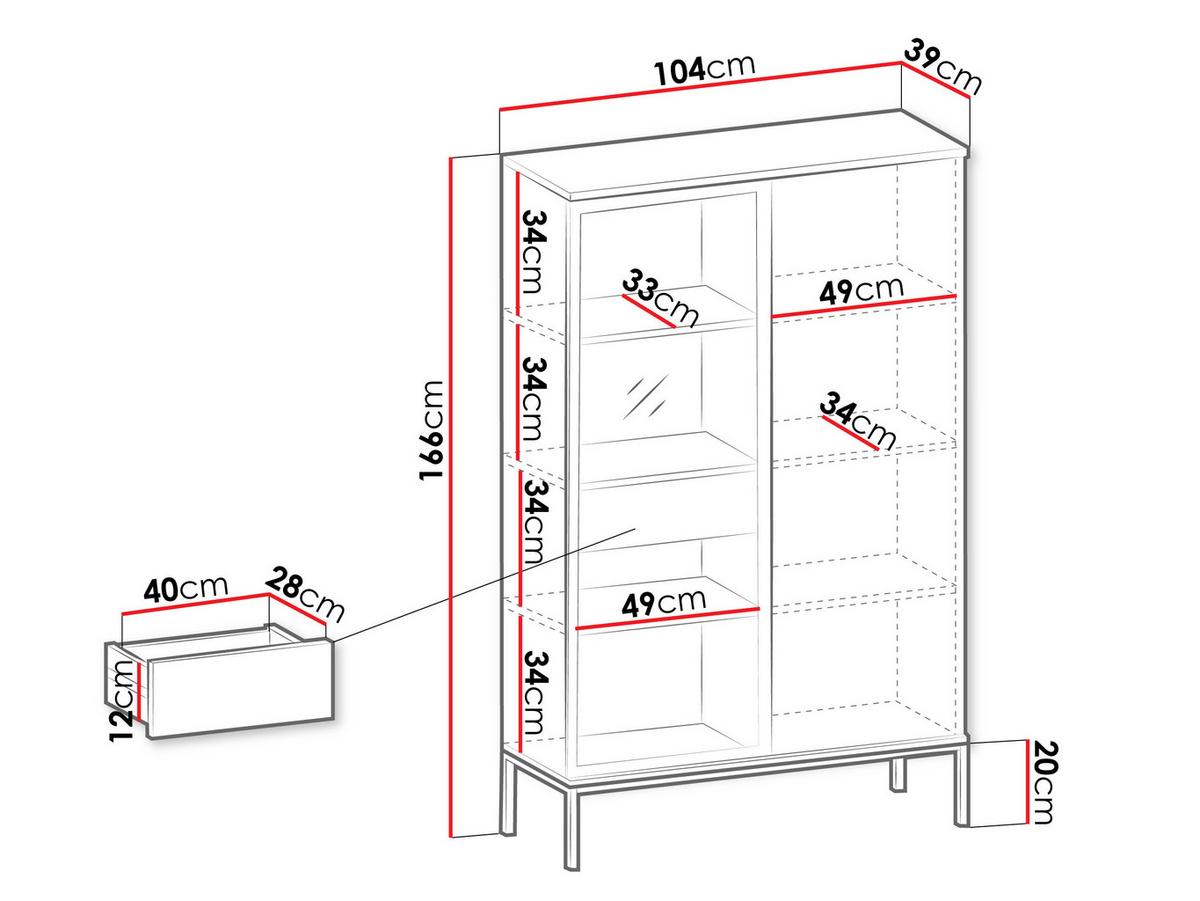 VITRINE Sento WTSZ104 - Eiche Wotan/Schwarz, Holzwerkstoff/Metall (104/166/39cm) - MIRJAN24