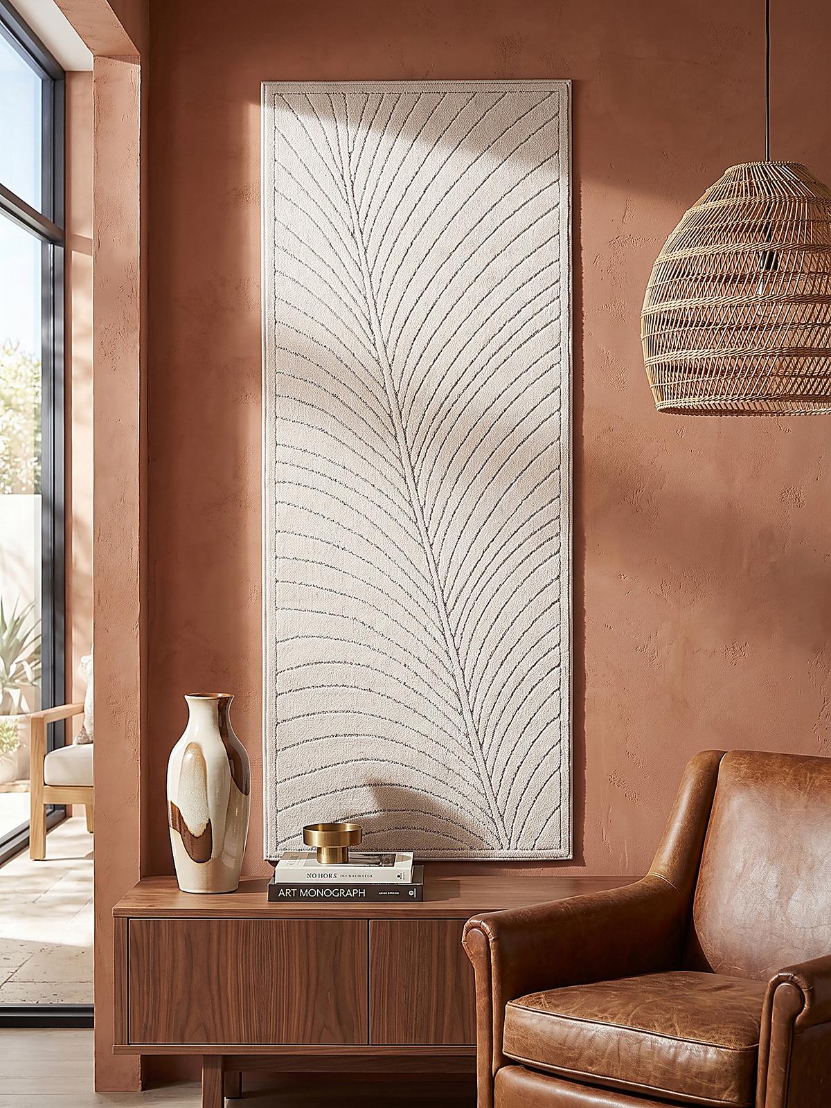 LÄUFER Outdoor, Fußbodenheizung-geeignet, mit Blattmotiv, aus Polypropylen, ENGADIN in Creme, 80 x 250 cm - Beige, Textil (80/250cm) - KADIMA DESIGN