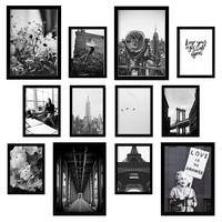 POSTER Set Mit 12 Schwarz-Weiß-Fotografie A3 Schwarzer Rahmen - Schwarz, Papier (29.7/5/42cm) - Nacnic