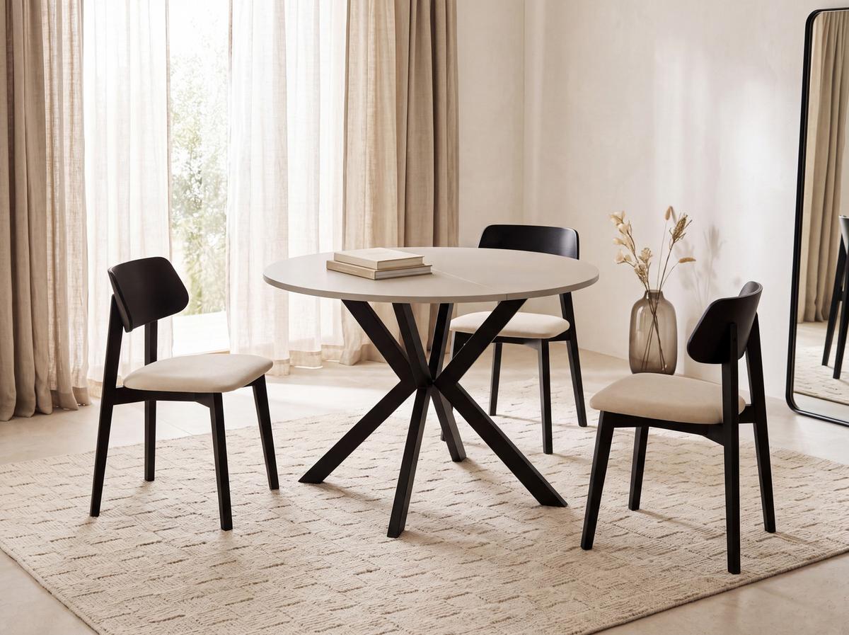 ESSTISCH Valio rund oval ausziehbar verlängerbar mit schwarzen Metallbeinen, Kaschmir 100-140/100/76 cm - Kaschmir/Beige, Holzwerkstoff/Metall (100/140/76cm) - WFL GROUP