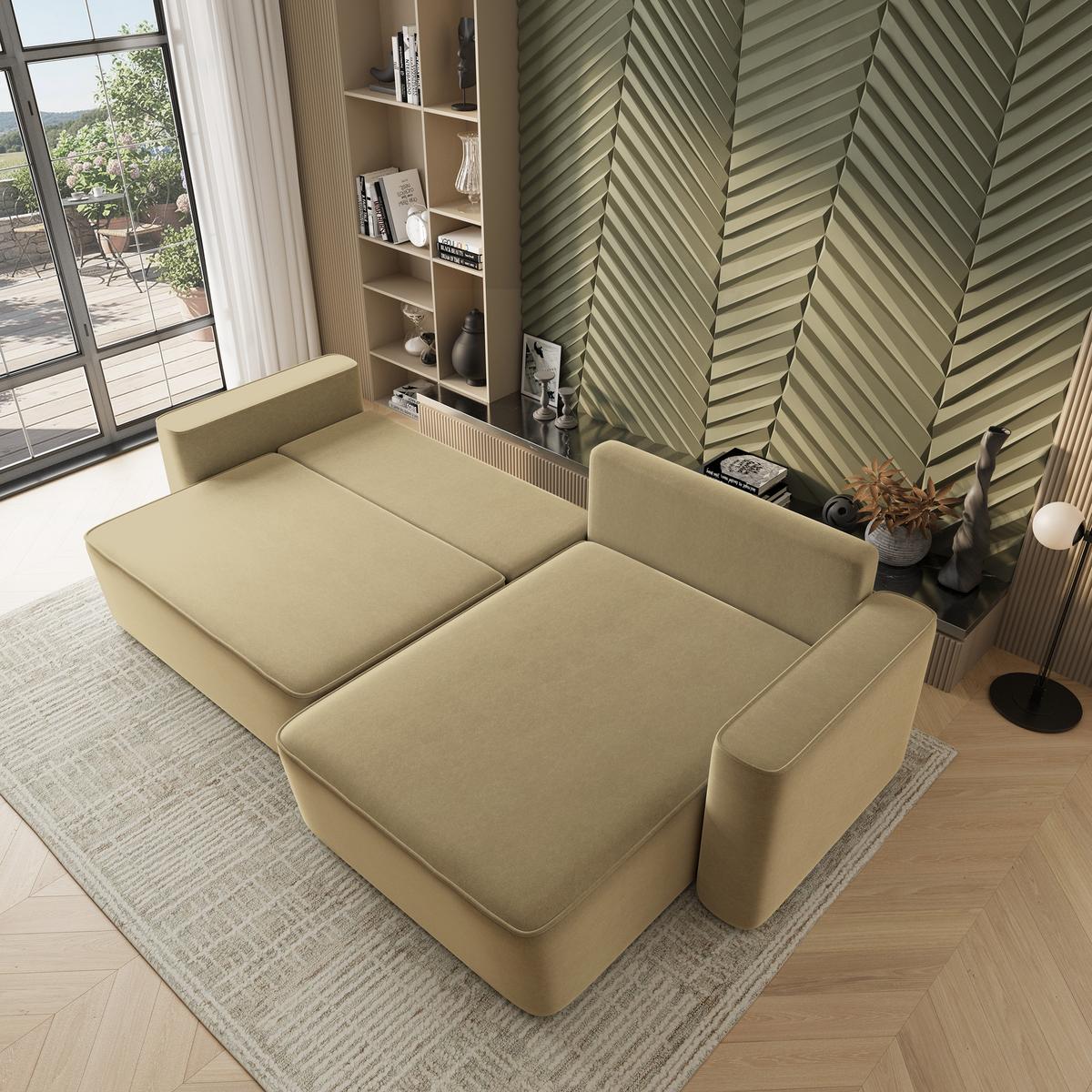 ECKSOFA BELARO CL Senfgelb Samtstoff mit Schlaffunktion - Currygelb, Holzwerkstoff/Textil (280/162cm) - MASSENO