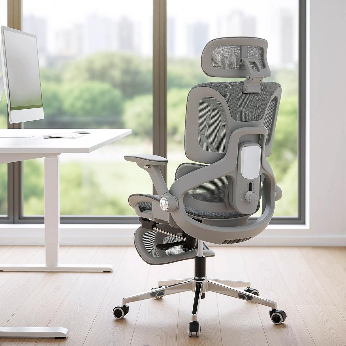 BÜROSTUHL Mesh 100 Polyester Grau - Silberfarben/Grau, Kunststoff/Textil (67/132/74cm) - HOMCOM