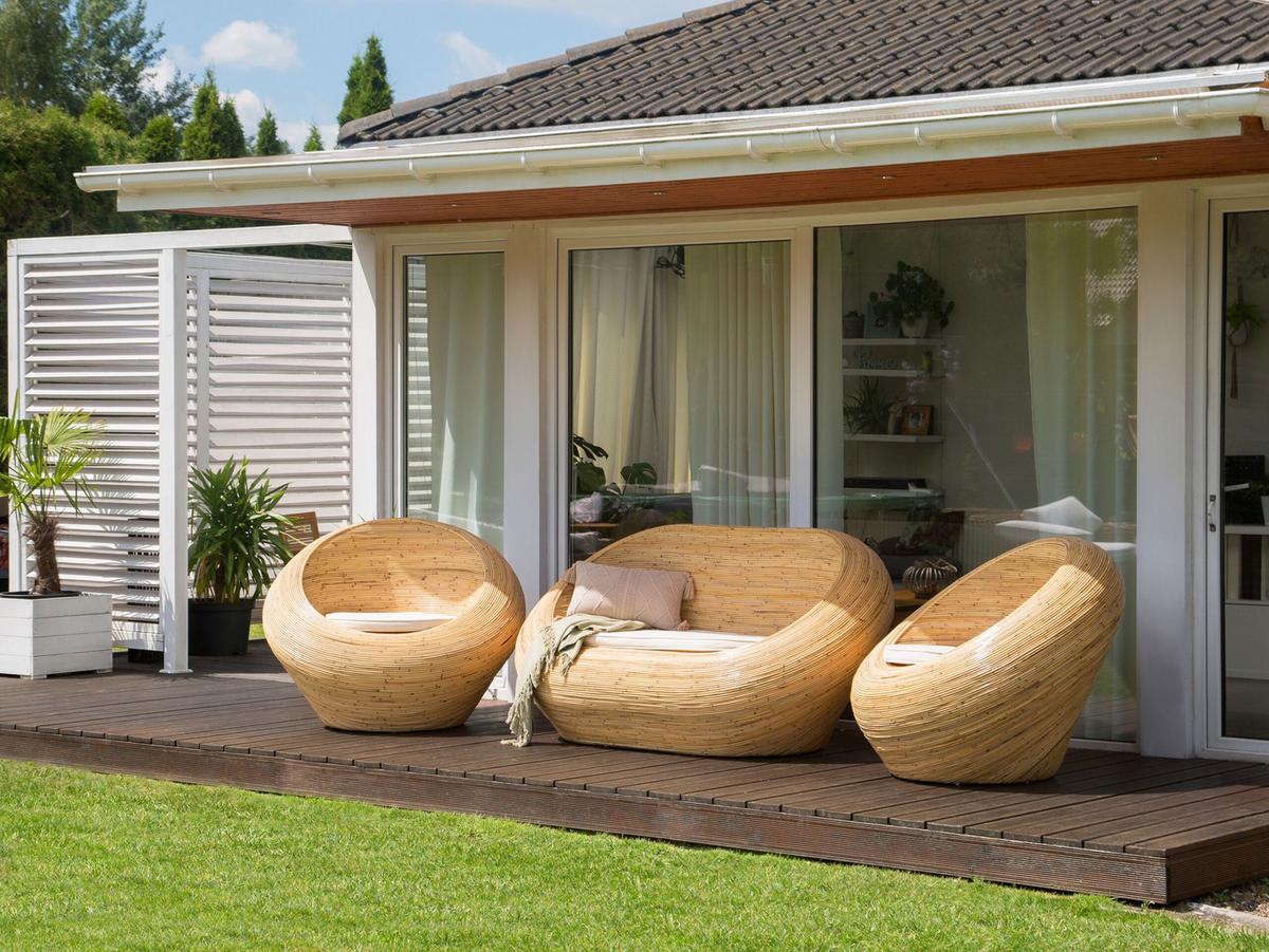 LOUNGE SET 3-teiling Rattan Natürlich Maiori - Beige/Naturfarben, Naturmaterialien (110/110/180cm) - Beliani