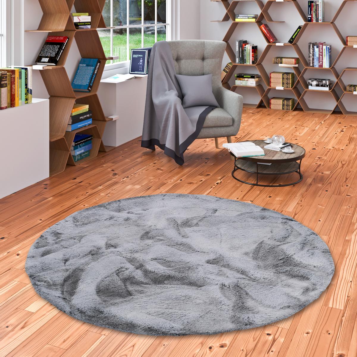 FELLTEPPICH LUXUS SUPER SOFT PLUSH RUND - Blaugrau, Textil (120/120cm) - Pergamon