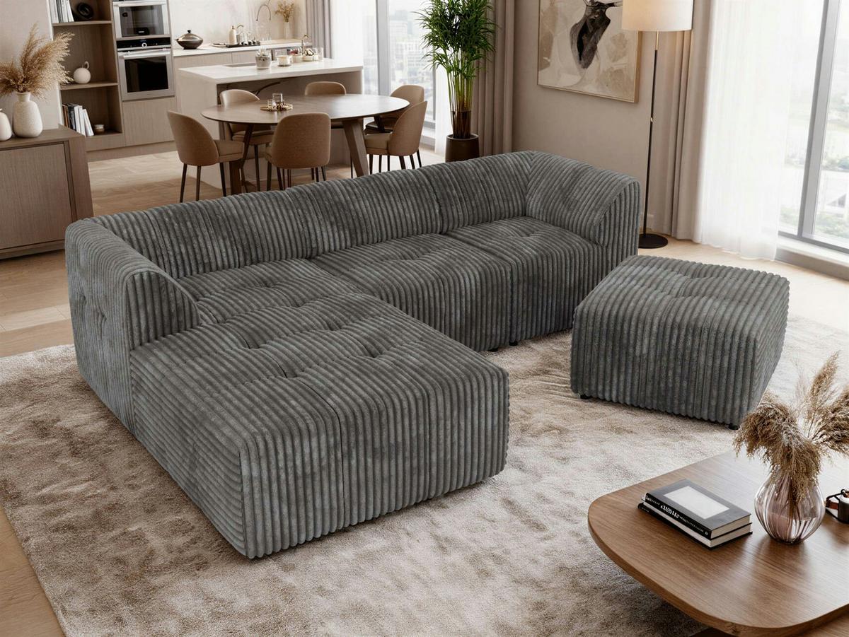 ECKSOFA VORITA L 4M - Grau Cord - Links Seite - Schwarz/Grau, Kunststoff/Textil (267/176cm) - MKS