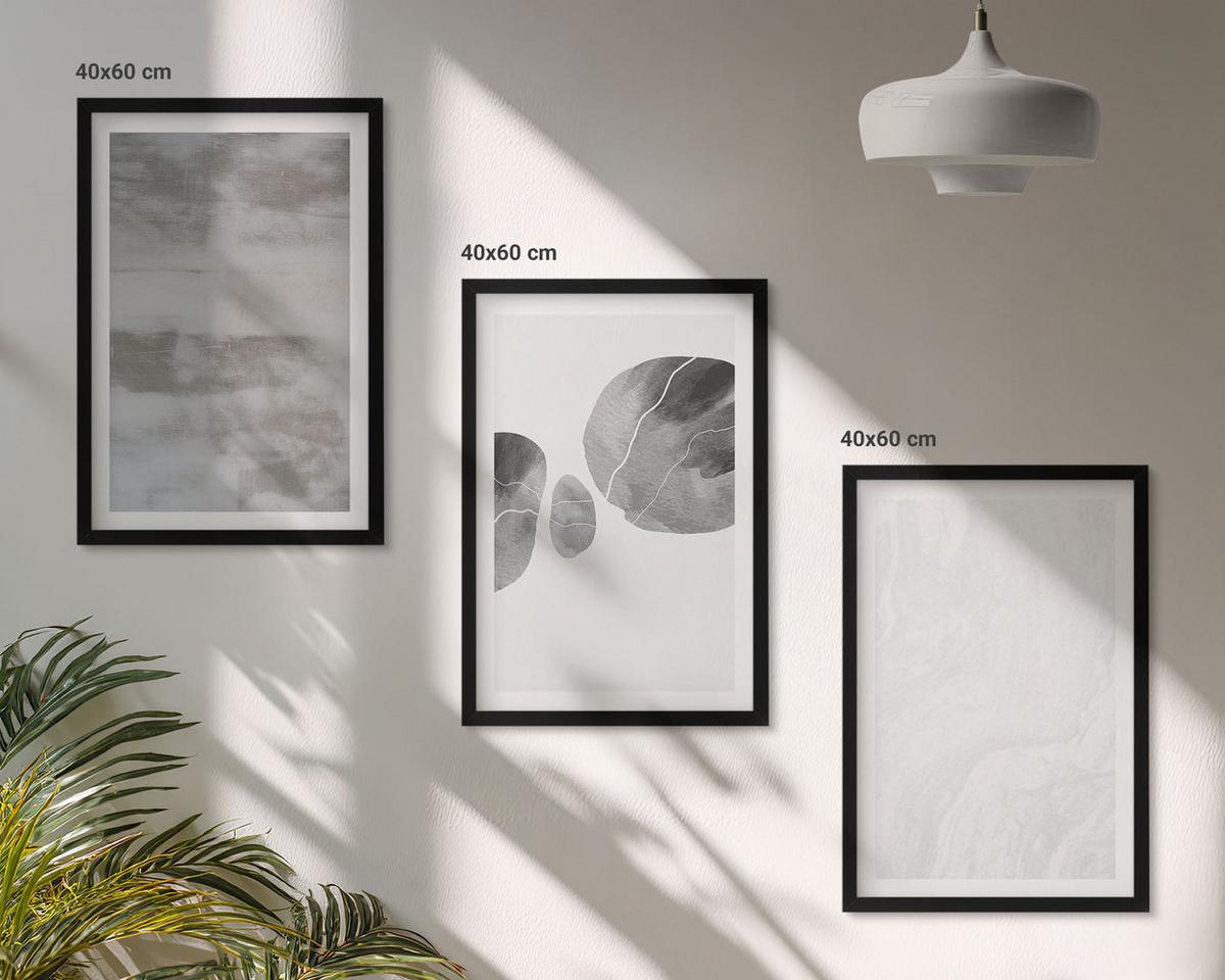 BILDER SET 3er Set - 40x60 cm Schwarzer Rahmen - Abstrakte moderne Strukturen - Schwarz, Kunststoff (40/60cm) - TULUP
