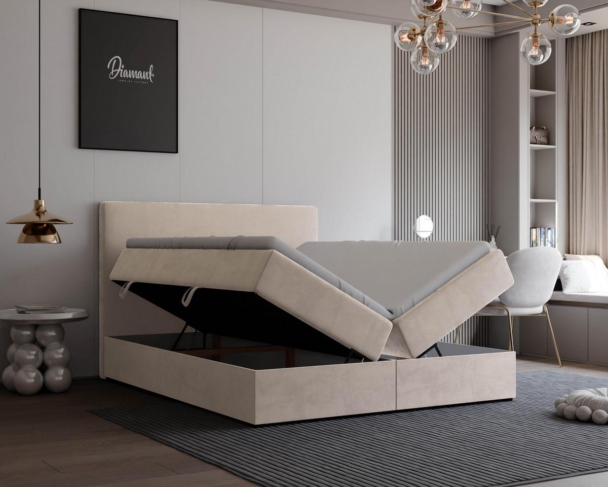 BOXBETT 180x200 cm mit Topper - Creme, Holzwerkstoff/Textil (180/200cm) - Idohome