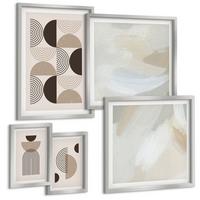 BILDER SET 5er Set - 50x50 cm & 20x30 cm & 40x60 cm Silberner Rahmen - Abstrakte geometrische Muster - Silberfarben, Kunststoff (40/60cm) - TULUP