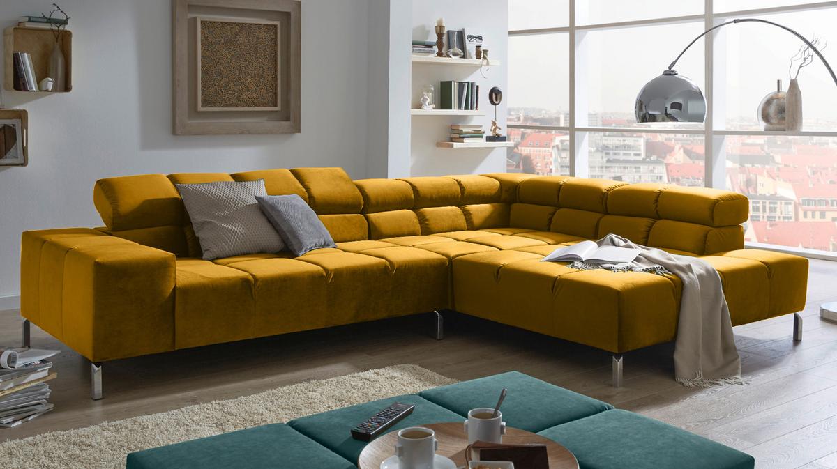 ECKSOFA NELSON Gelb Velvet - Currygelb/Gelb, Textil (321/216cm) - KAWOLA