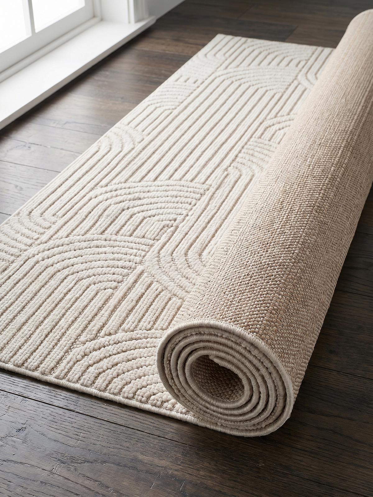 TEPPICH Flachgewebe LANGAU in Creme, mit geometrischen Bögen, 80 x 250 cm - Beige, Textil (250/80cm) - KADIMA DESIGN