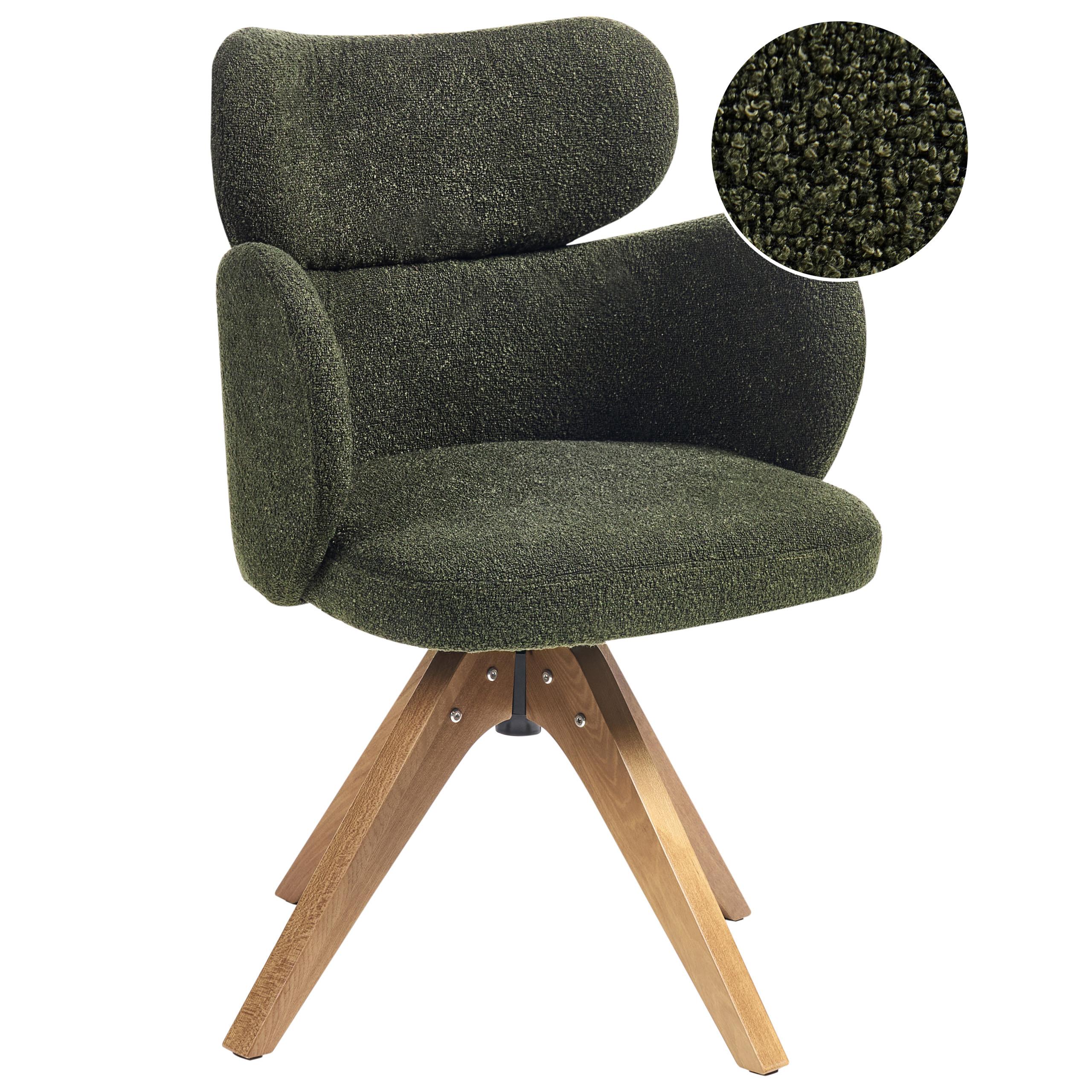ESSZIMMERSTUHL drehbar Bouclé Dunkelgrün Marcy - Braun/Grün, Textil (60/85/66cm) - Beliani