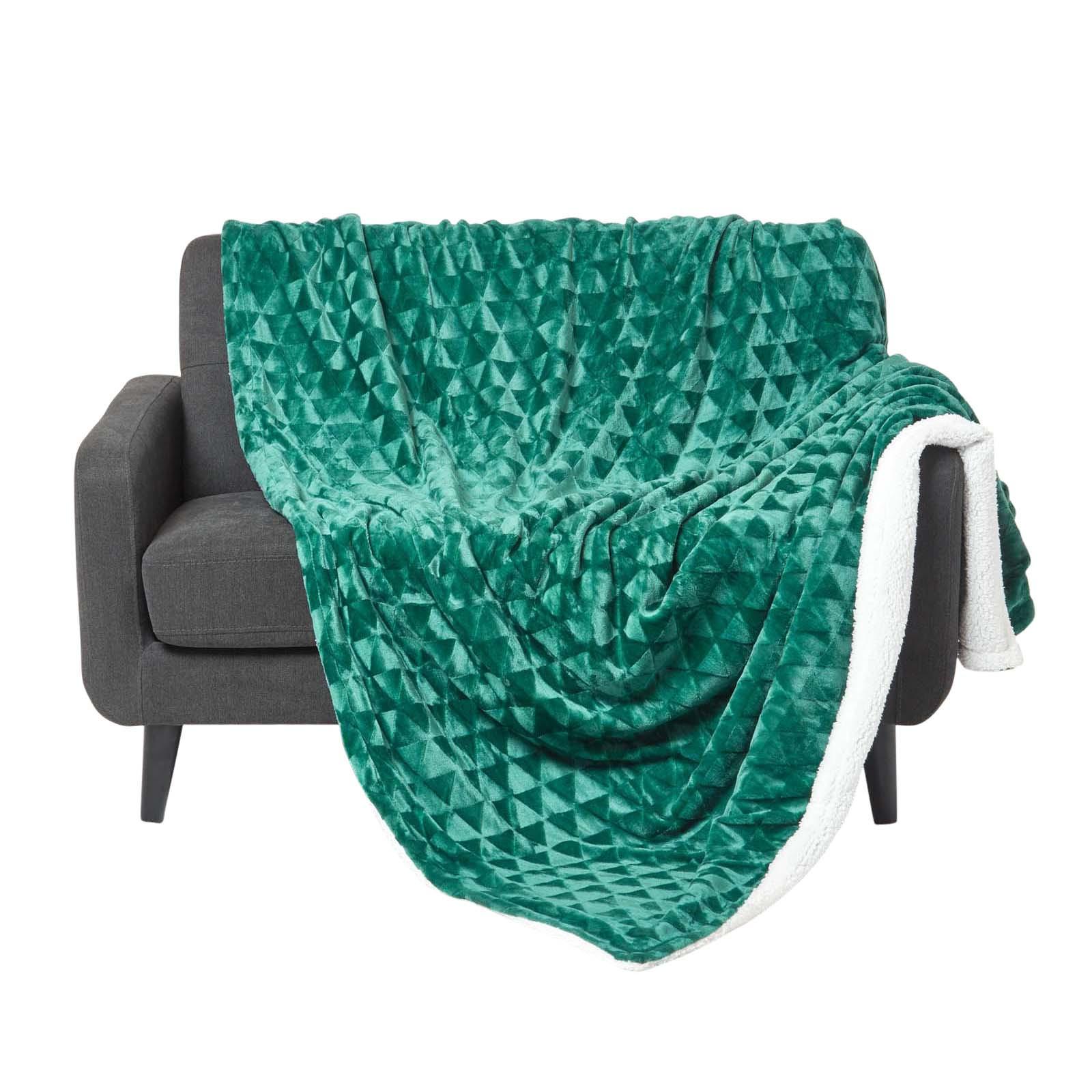 KUSCHELDECKE Sherpa 200/230 cm, Samtdecke mit Dreieckmuster - Grün, Textil (200/230cm) - Homescapes