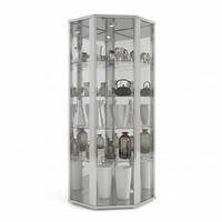 ECKVITRINE 56,5/56,5/176 cm mit Spiegel, LED & Schloss - Transparent/Silberfarben, Glas/Holzwerkstoff (56.5/176/56.5cm) - K-Möbel