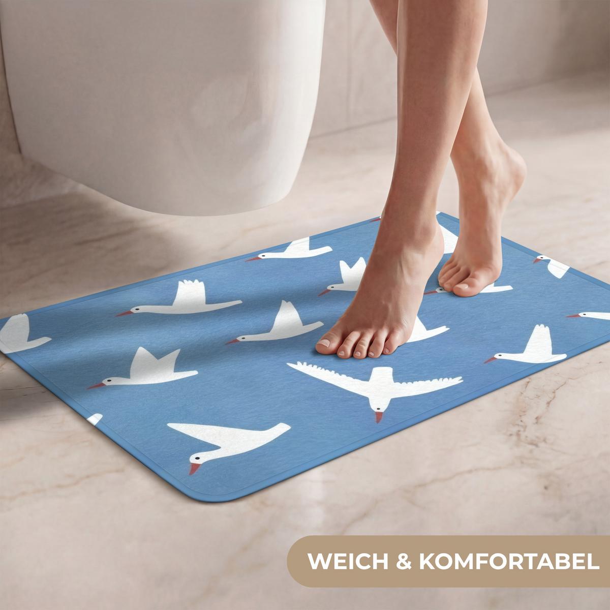 WC-VORLEGER Vögel - Weiß - Muster Toilettenvorleger 60x40 cm - Blau, Textil (60/1cm) - OnlyWow
