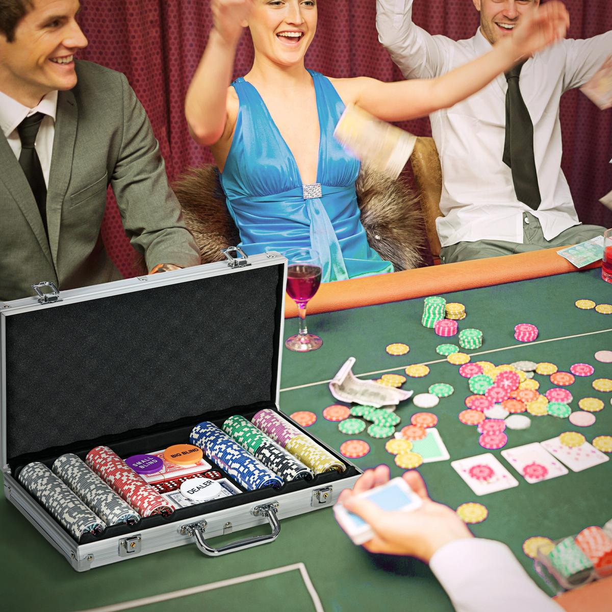 POKERKOFFER Set, 300 Pokerchips 11,5 Gramm, Pokerset mit Schloss Silber - Silberfarben, Metall (23/38.5cm) - SPORTNOW