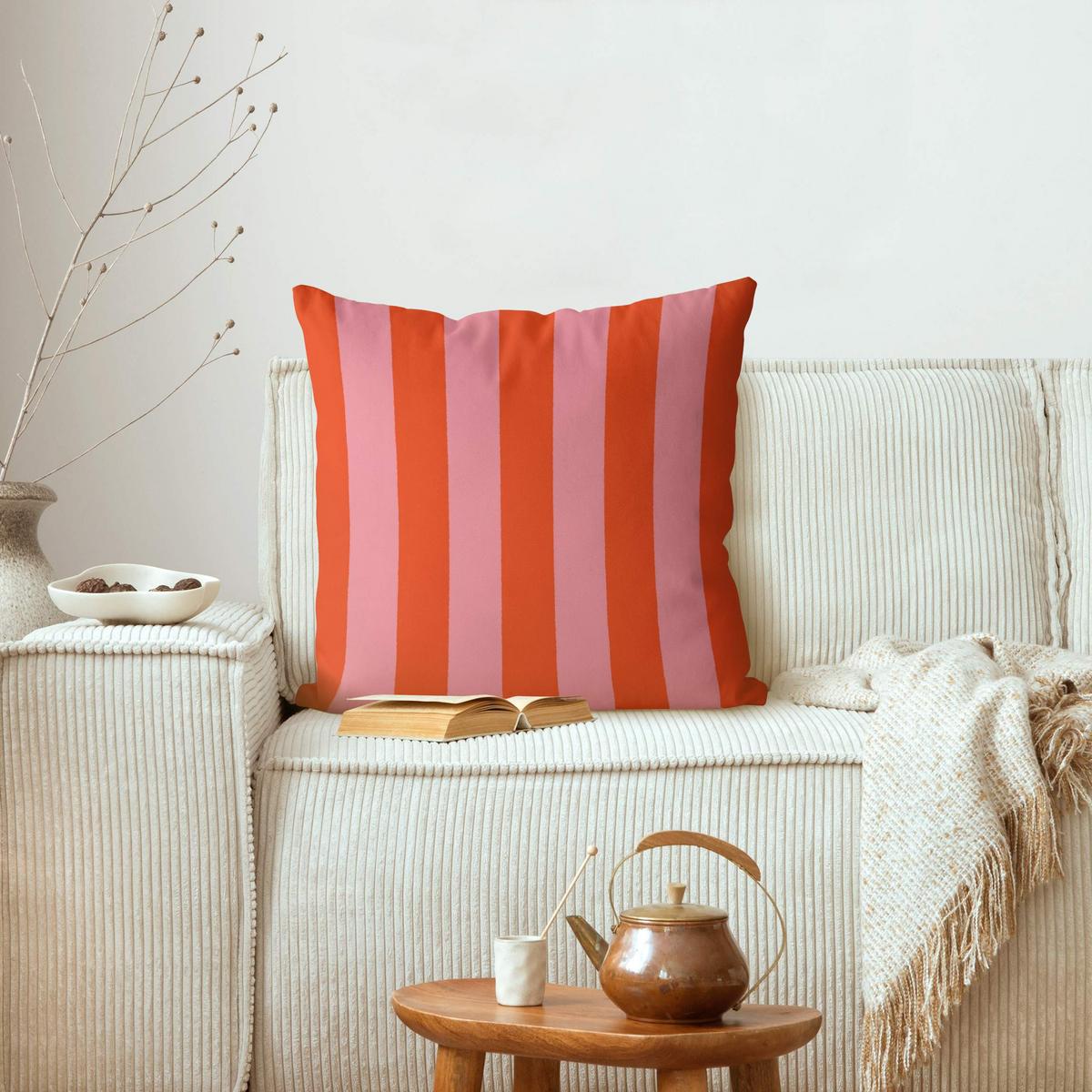DEKOKISSEN PopArt Sommer Streifen Rosa Orange 40/40 cm - Rosa, Textil (40/40/10cm) - Bilderwelten