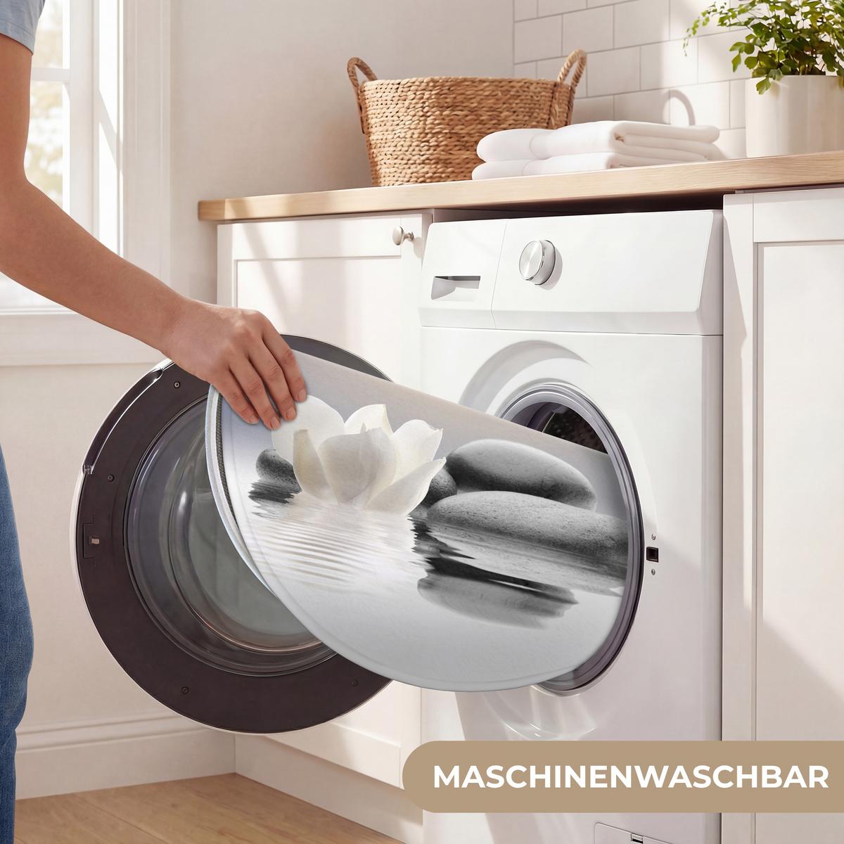 WC-VORLEGER Steine - Lotus - Weiß - Wasser - Zen Toilettenteppich 70x70 cm - Weiß, Textil (70/1cm) - OnlyWow