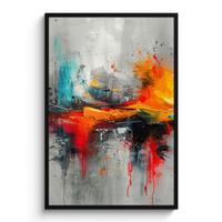 POSTER MIT RAHMEN Moderne Kunst - Orange - Grau - Abstrakt Bilderleiste 80x120 cm - Hellgrau, Papier (80/120cm) - MuchoWow