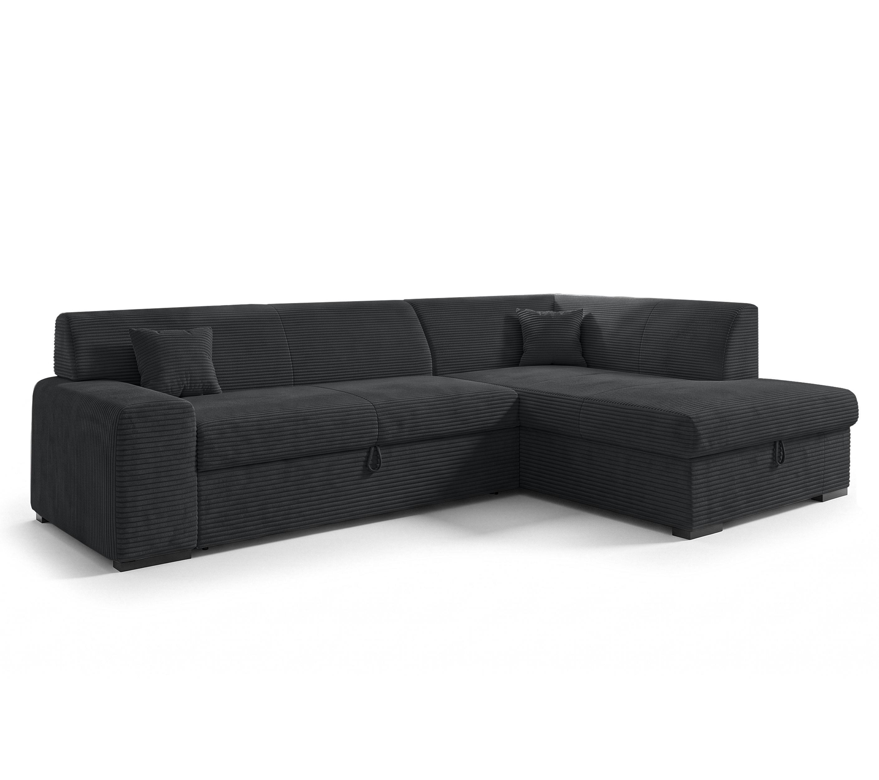 ECKSOFA L Form Minosa Schwarz 260/175/71 cm Rechts mit Schlaffunktion - Schwarz, Kunststoff/Textil (175/260cm) - AX Living