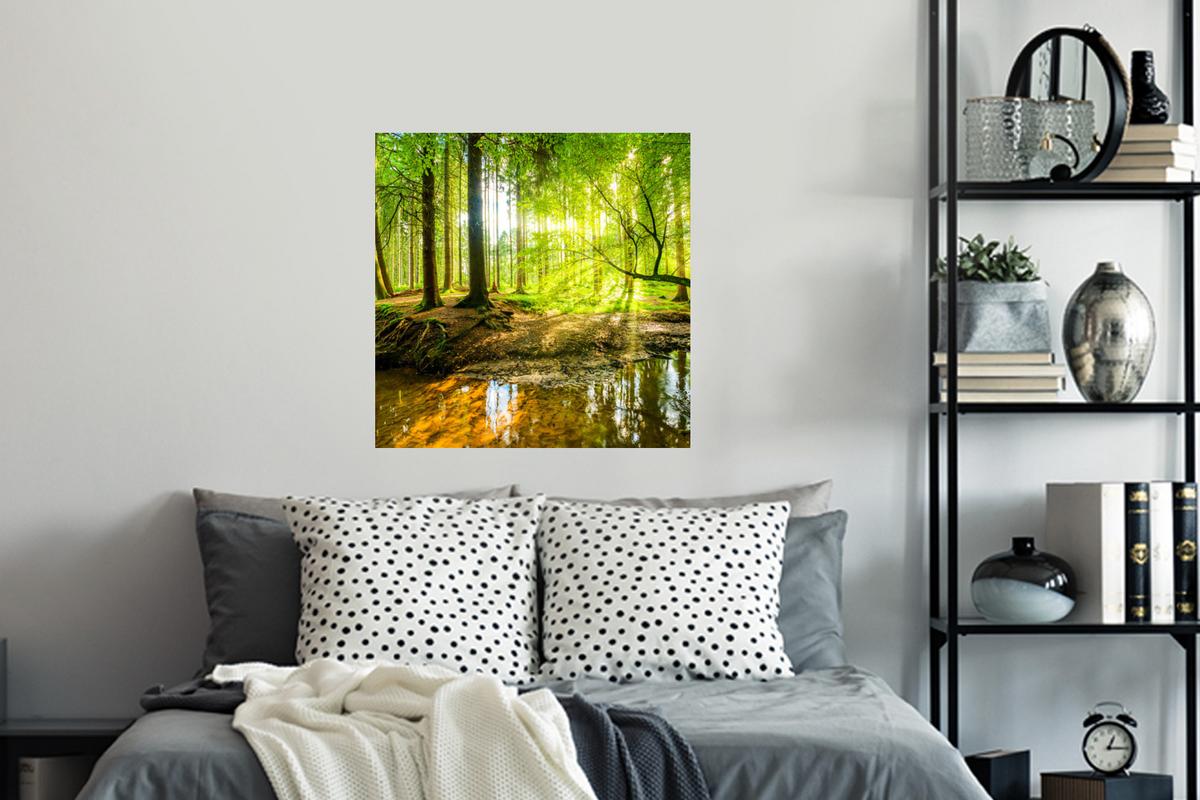 WANDTATTOO Wald - Landschaft - Wasser - Bäume - Sonne - Grün - Natur Wanddeko 50x50 cm - Grün, Kunststoff (50/50/0.1cm) - MuchoWow