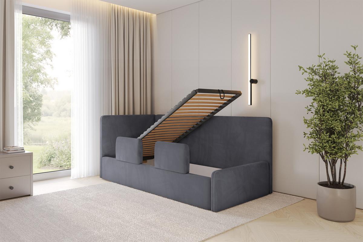 EINZELLBETT Jugendbett mit Bettkasten, Rechts - NORY 100x200 Dunkelgrau - Titanfarben, Holzwerkstoff/Textil (100/200cm) - ALTDECOR