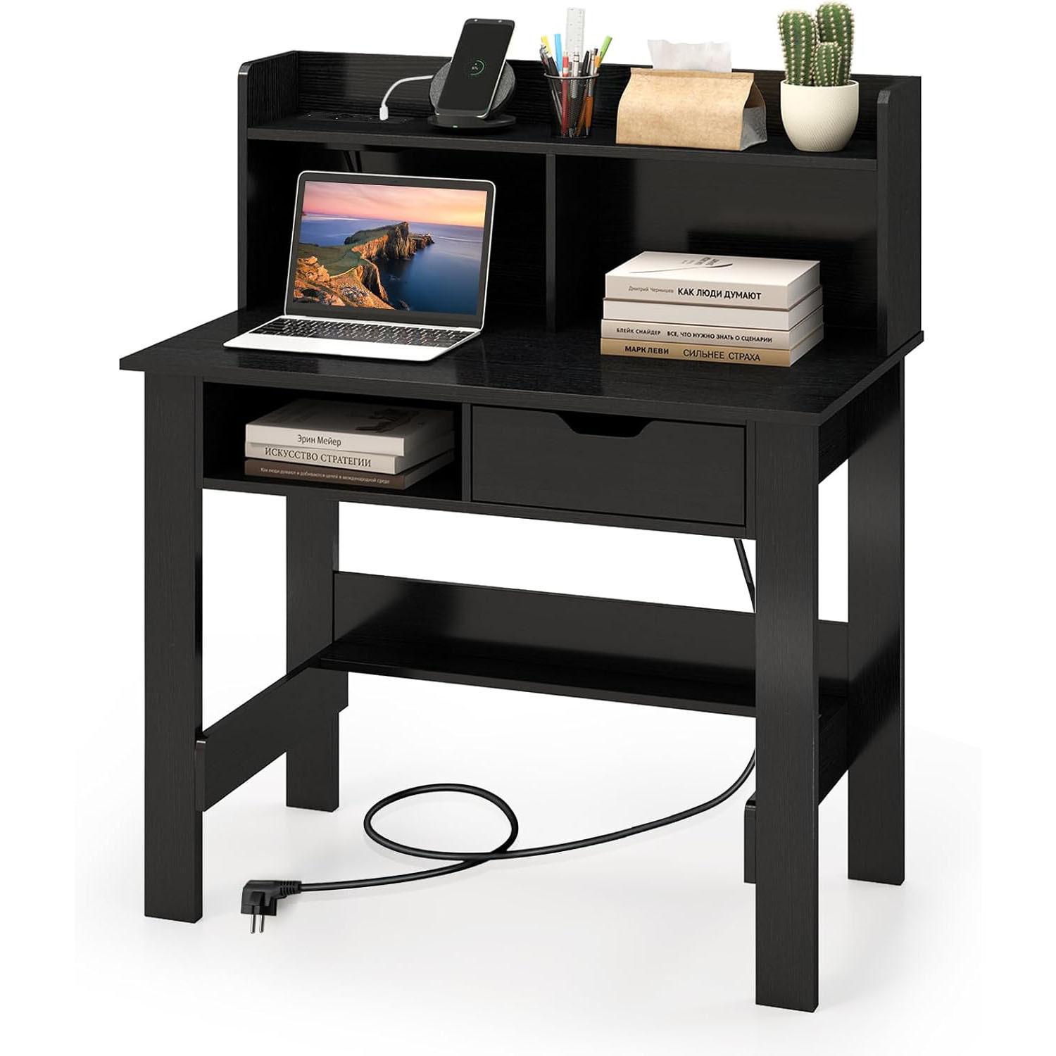 COMPUTERTISCH Schwarz - Schwarz, Holzwerkstoff (56/95/109.5cm) - COSTWAY