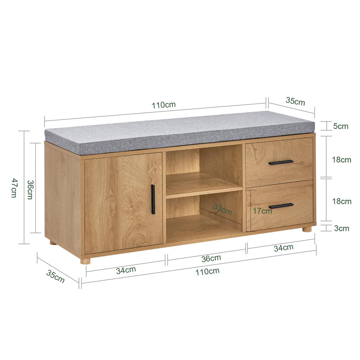 SCHUHBANK Natur - Naturfarben, Holz/Holzwerkstoff (110/47/35cm) - SoBuy